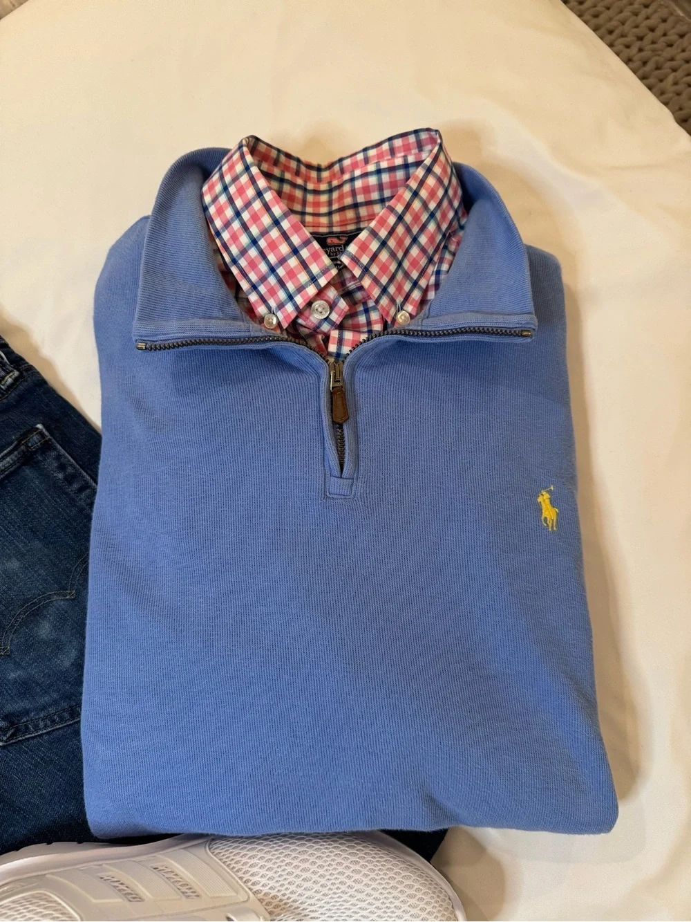 Polo by Ralph Lauren Light Blue Half-Zip Sweatshirt with Yellow Pony